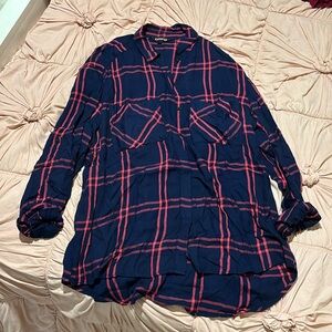Express navy and pink plaid shirt